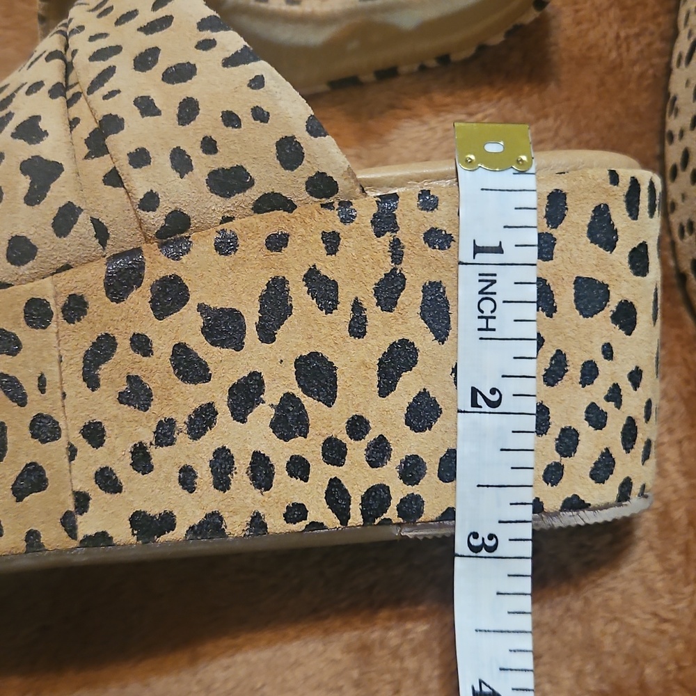 Womens Beige Leopard Print Platform Sandals with Ankle Strap - Picture 6 of 7